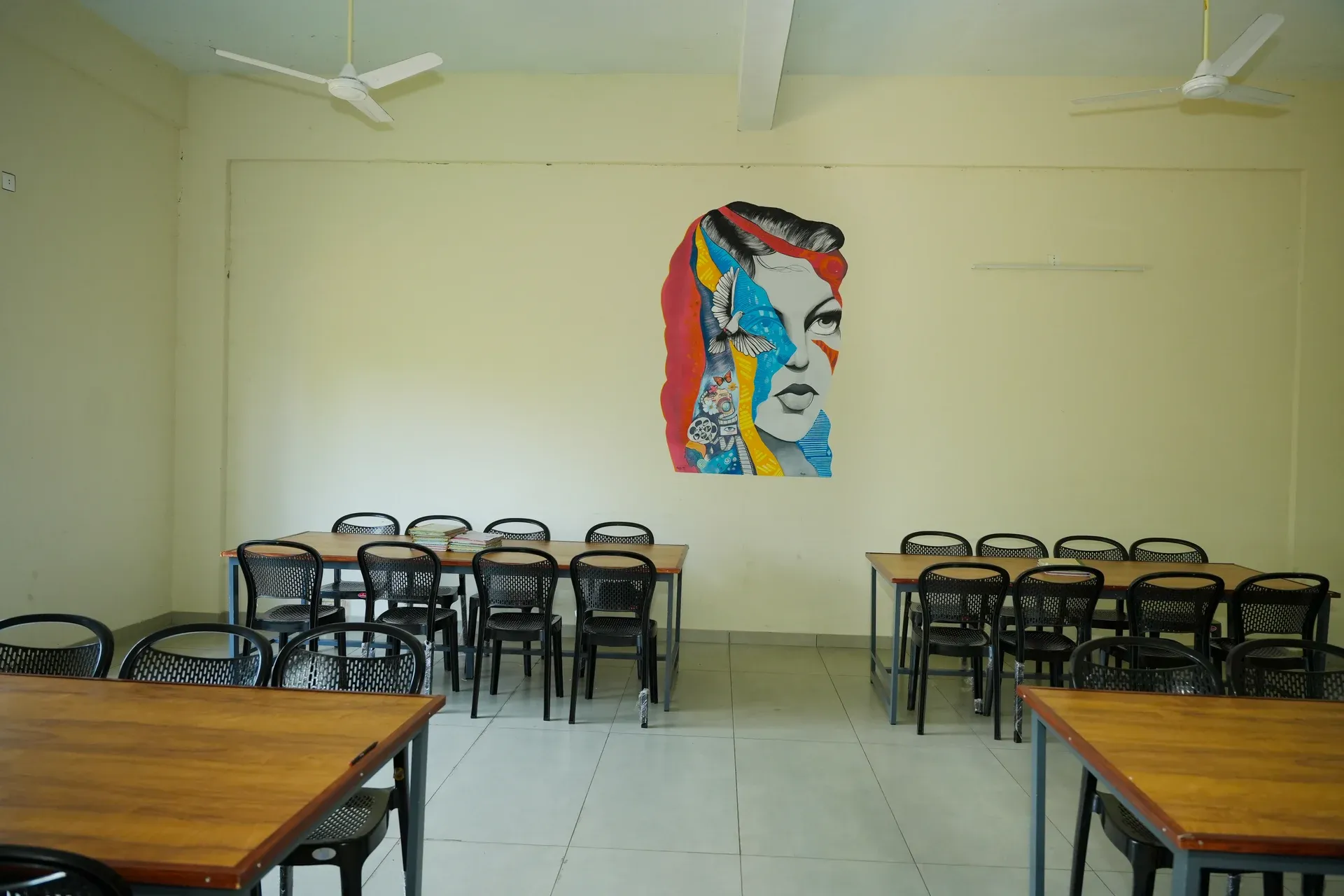 Classroom seating and wall artwork