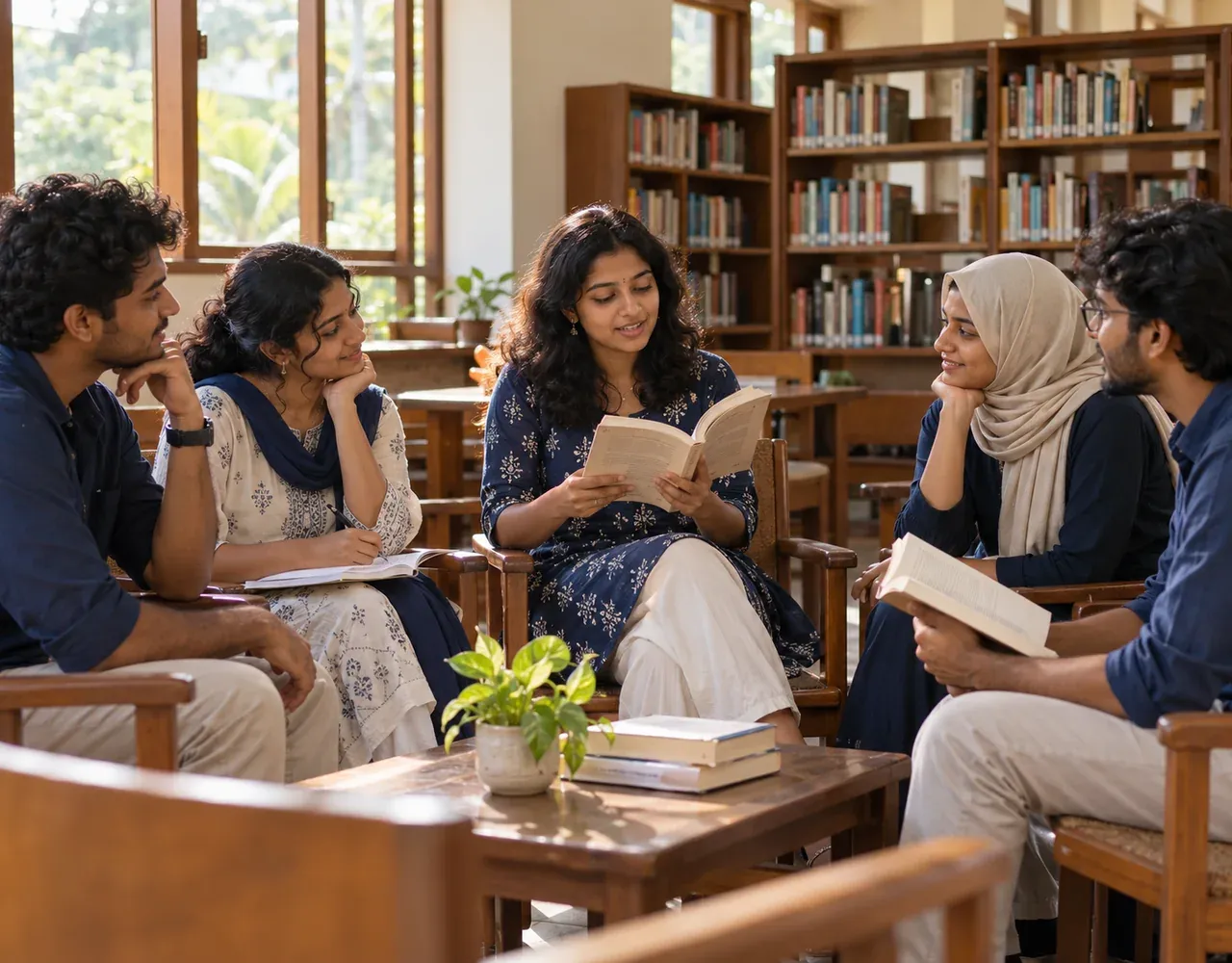 Illustration of a student reading circle