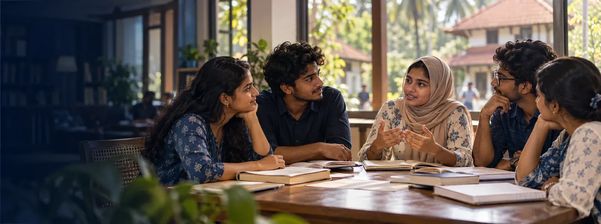 Illustration of students discussing social ideas